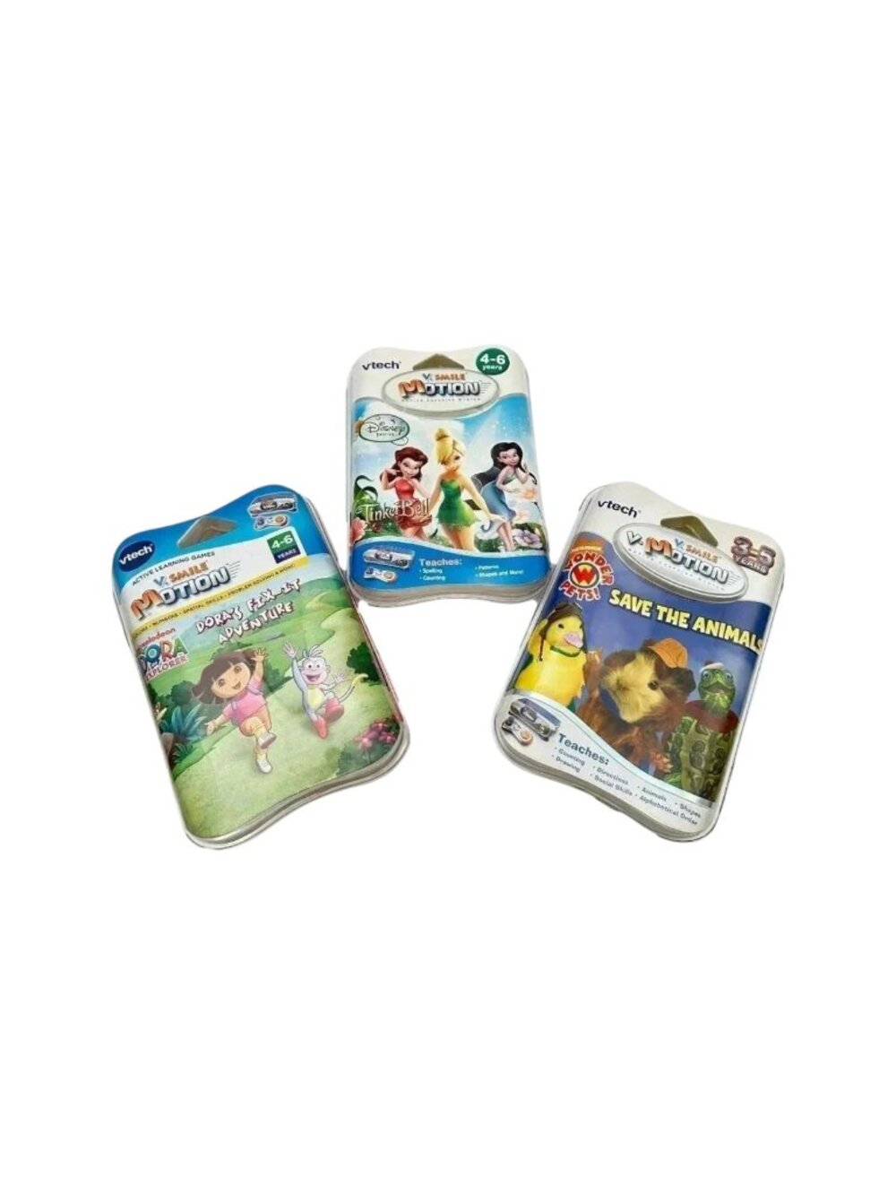 VTech VSmile Motion Lot 3 Save Animals Tinkerbell Dora Fit-it Sealed New